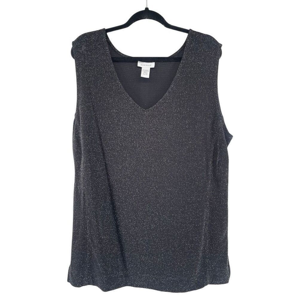 Avenue Black Sparkle Metallic Sleeveless V-Neck Top Plus Size 30/32 Party Glam
